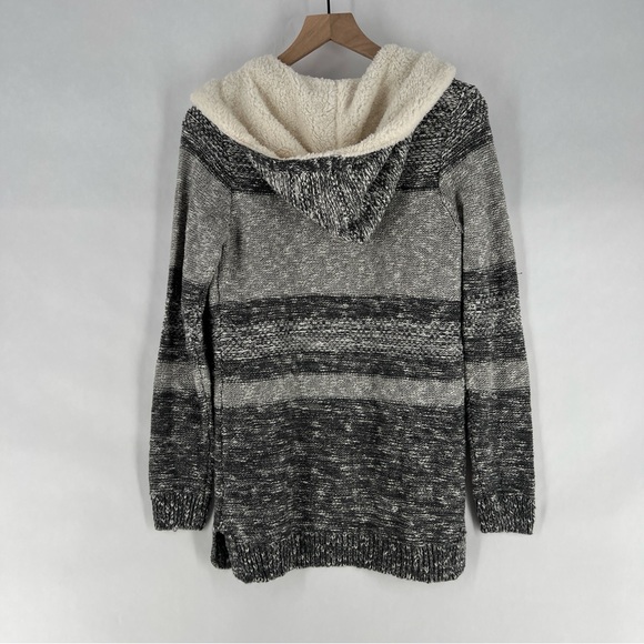 Lety & Me Dockerie Sherpa Trim Hooded Open Front Cardigan Gray‎ Womens Size S - Picture 10 of 13
